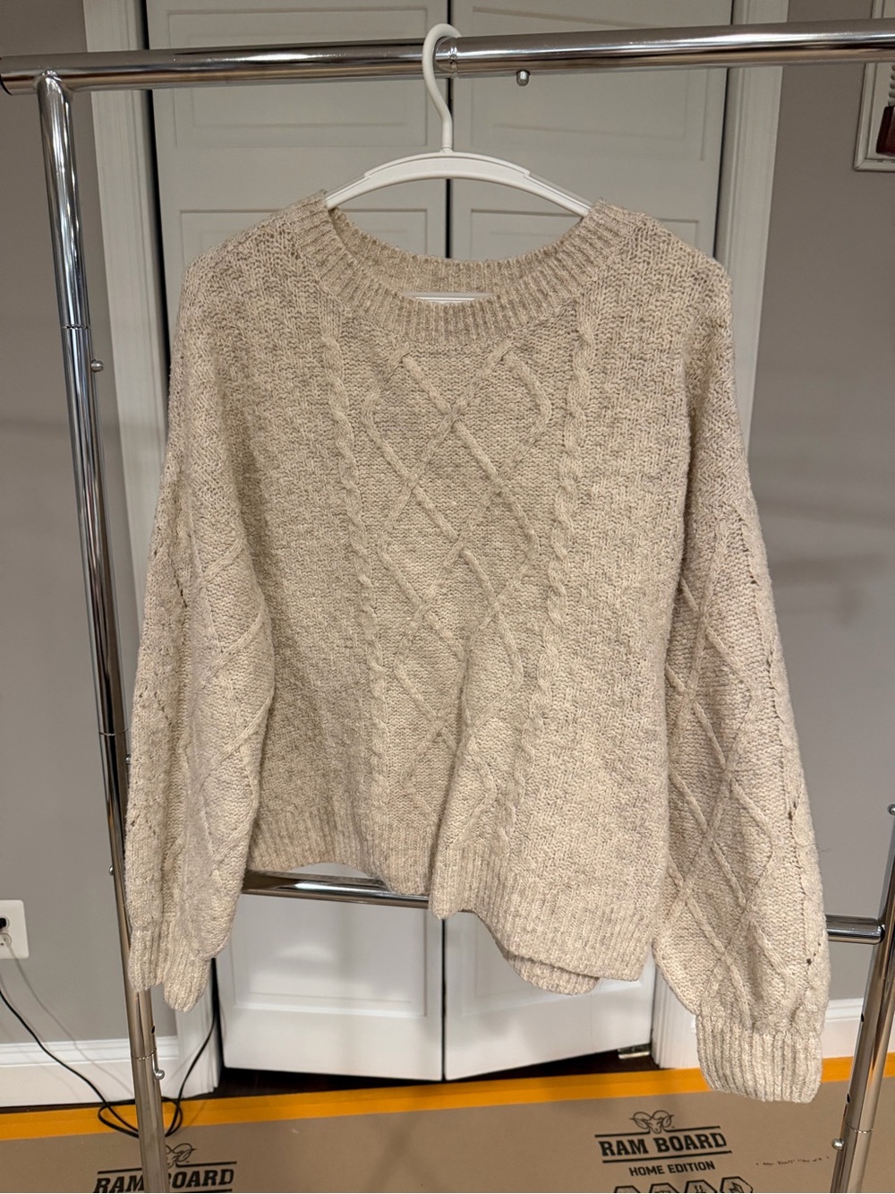 Lucky Brand Beige Cable Knit Crewneck Sweater